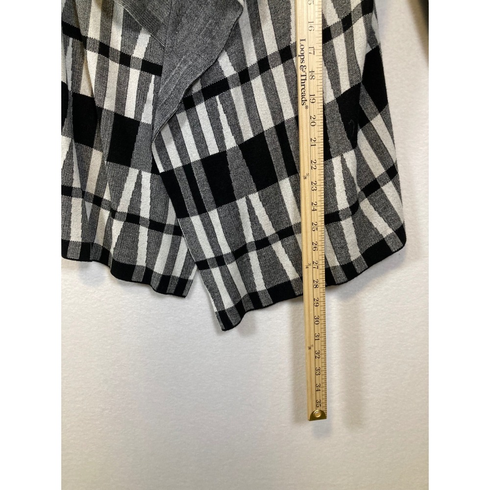 Slonl Plaid Waterfall Cardigan Black White Grey Open‎ Front Long Sleeve Women - Picture 7 of 8